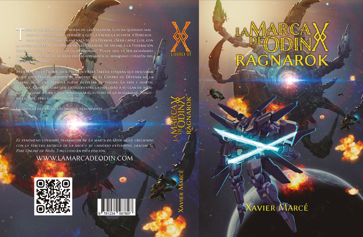 Diseño de portada y contraportada del libro La marca de Odín: Ragnarok