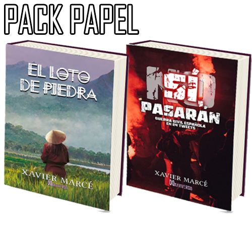 Pack de los libros del género thriller El loto de piedra y Sí, pasarán. Guerra civil española en 24 tweets. Acción, suspense, política y periodismo.