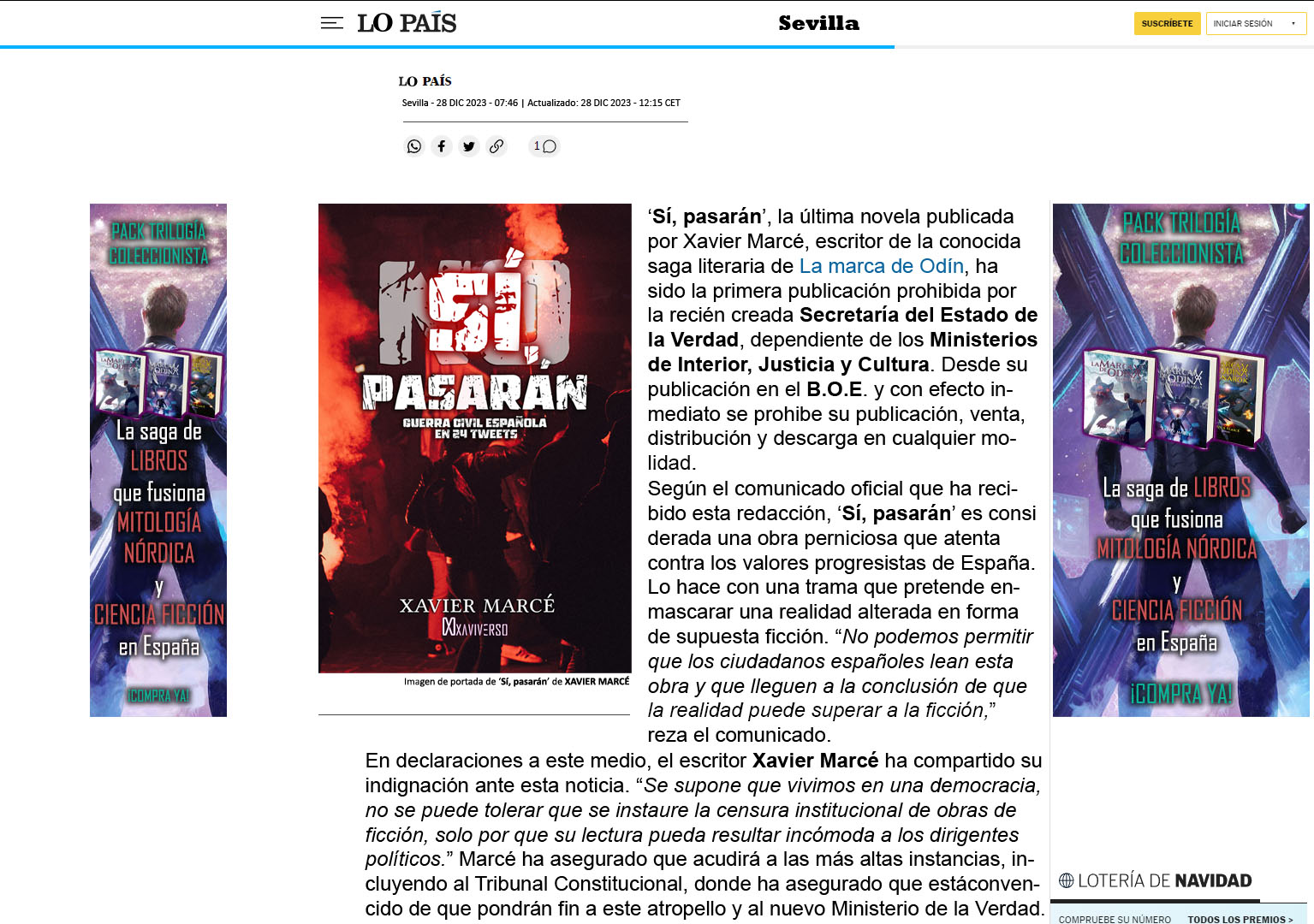 Captura de Lo País sobre la prohibición de Sí pasarán