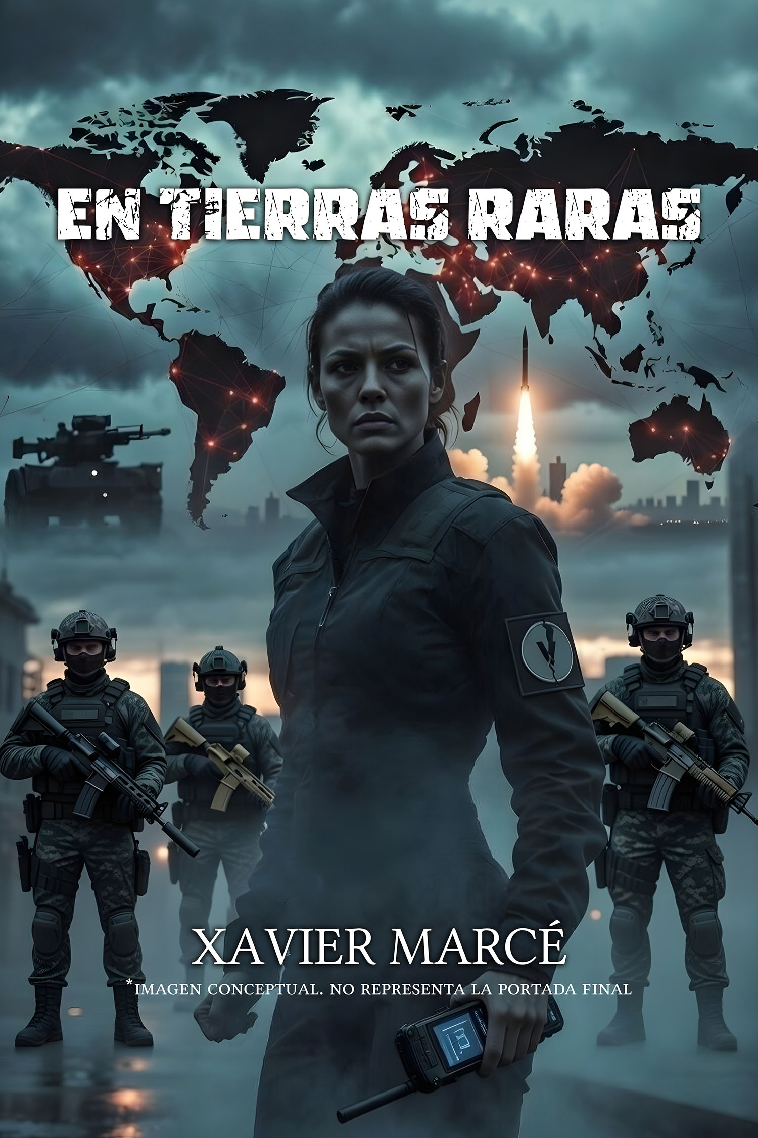 Portada provisional del thriller 'En Tierras Raras' para la campaña de reserva anticipada en XaviVerso.