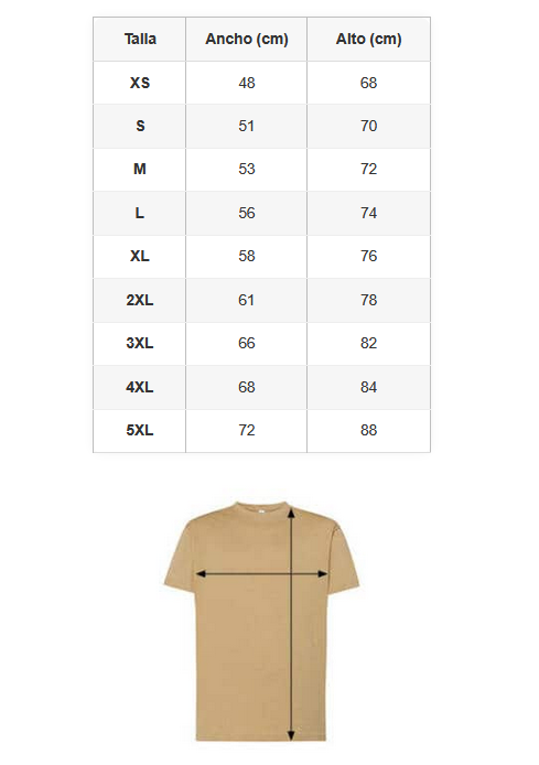 Guía de referencia para tallas de camisetas XaviVerso - En Tierras Raras