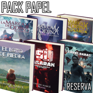 Pack de los 6 libros del XaviVerso compuesto por La marca de Odín: El despertar, El camino a Valhalla, Ragnarok, El loto de piedra y Sí, pasarán. Guerra civil española en 24 tweets y En Tierras Raras