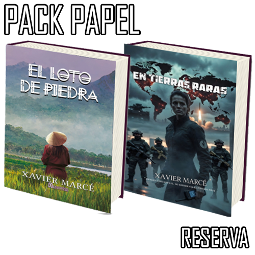 Pack de los libros del género thriller El loto de piedra y 'En Tierras Raras'.