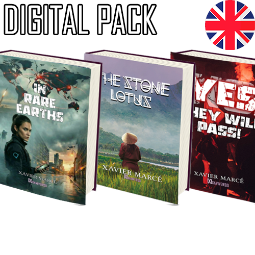Dystopian Present book series pack including The Stone Lotus, Yes they will pass and In Rare Earths by Xavier Marce, book thrillers.